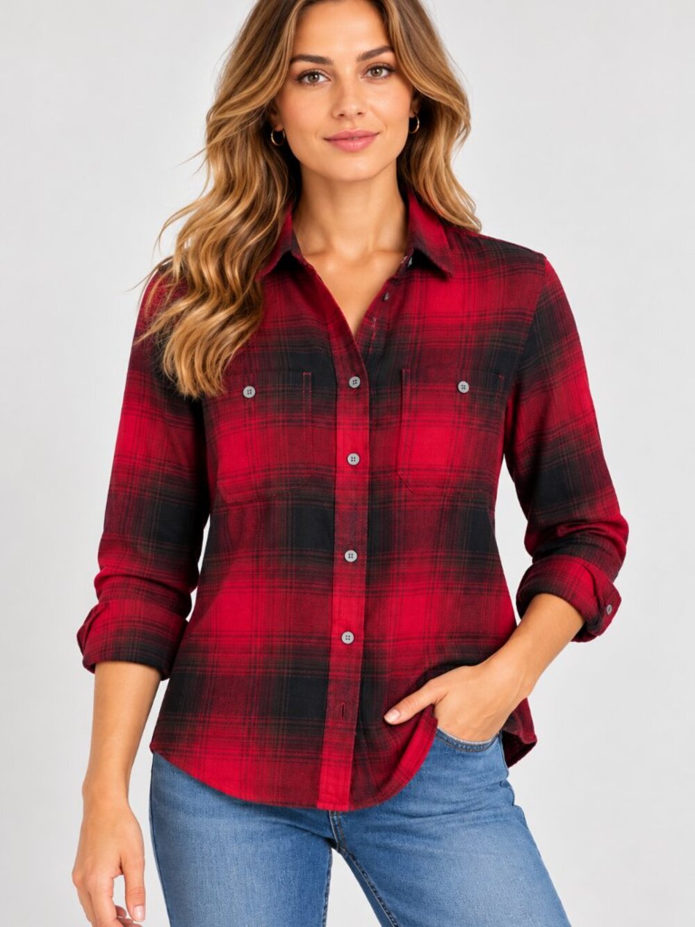 Banana Republic Women’s XS Red Black Shadow Plaid Button Down Shirt